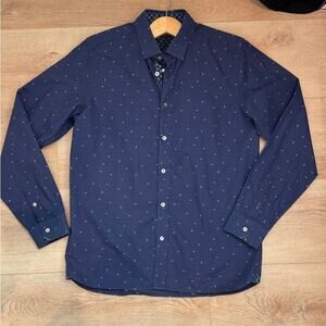 Ted Baker Men’s Blue Long Sleeve Button Up Shirt Size 4 (Medium) Micro Print